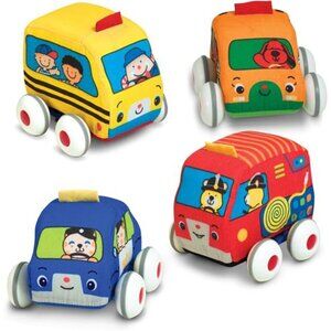 Kids Pull-Back Vehicle Set - Soft Baby Toy Set With 4 Cars and Trucks